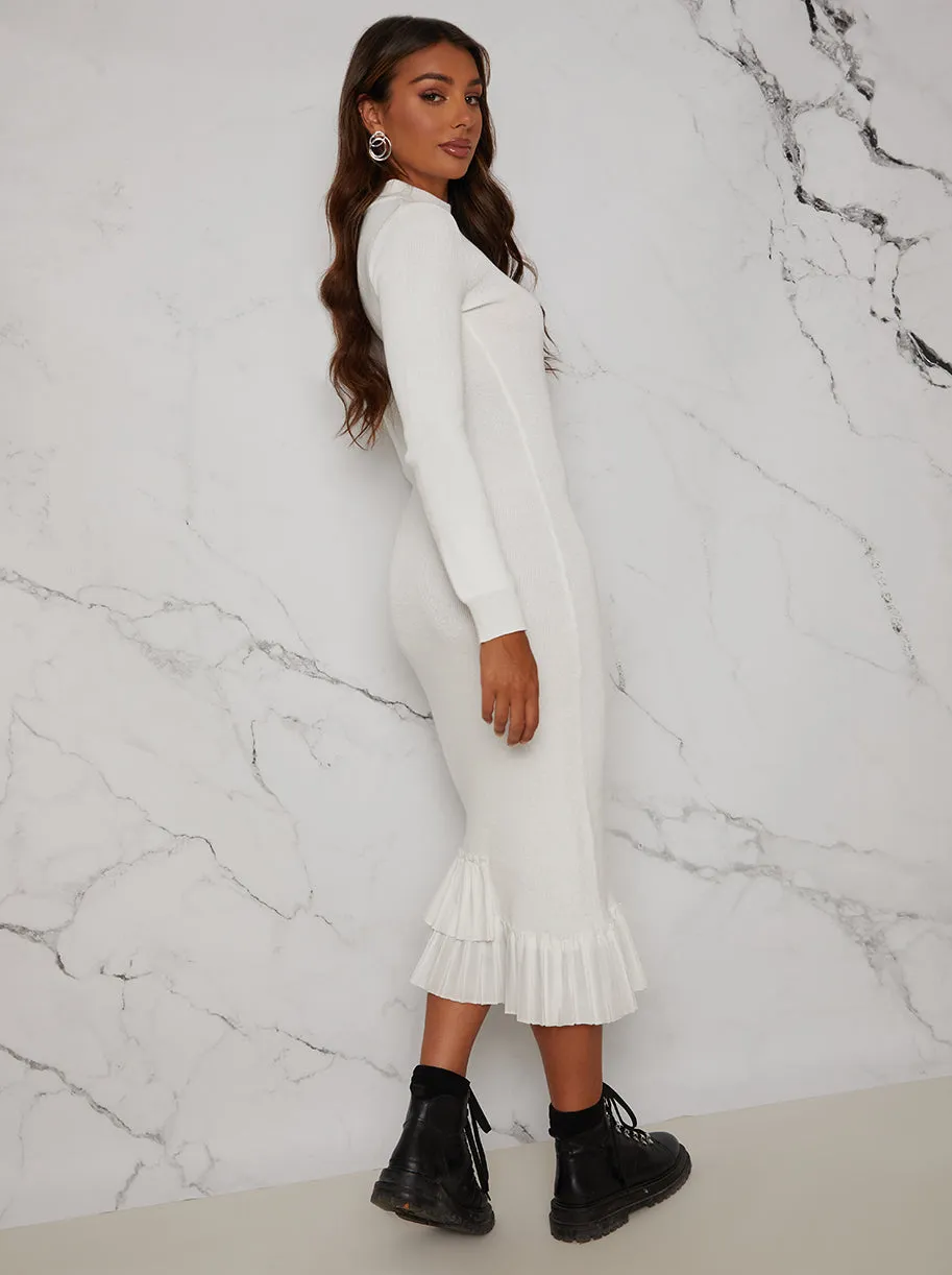 Pleated Hem Knitted Maxi Dress in White sold by Chi Chi London product image thumbnail 2