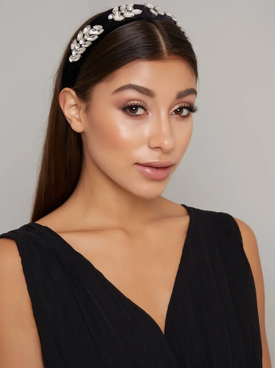 Diamante Chunky Velvet Headband in Black sold by Chi Chi London