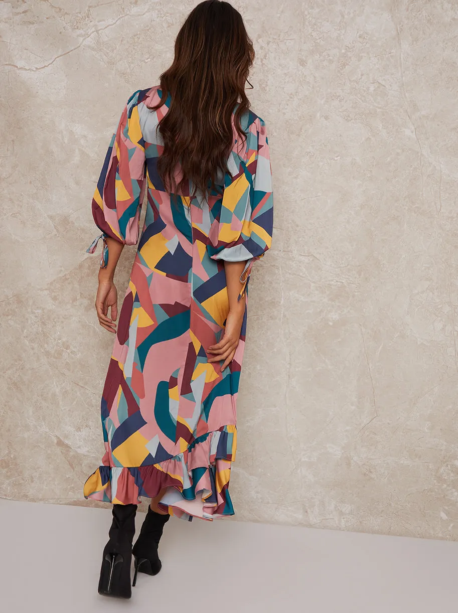 V Neck Puff Sleeve Graphic Print Maxi Dress in Multi sold by Chi Chi London product image thumbnail 2