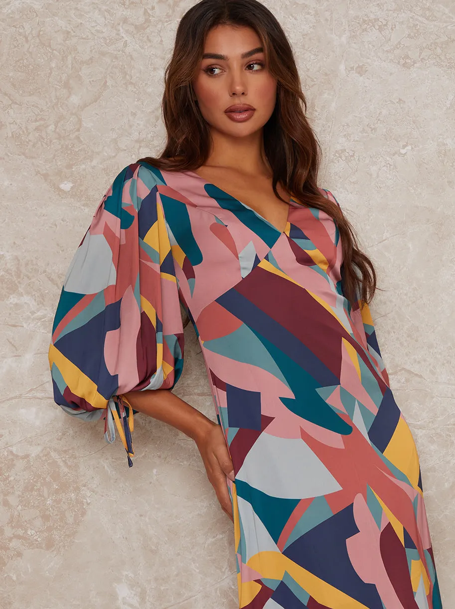 V Neck Puff Sleeve Graphic Print Maxi Dress in Multi sold by Chi Chi London product image thumbnail 4