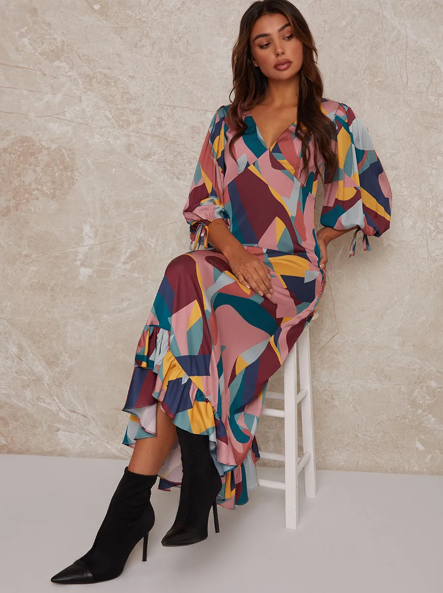 V Neck Puff Sleeve Graphic Print Maxi Dress in Multi sold by Chi Chi London product image thumbnail 3