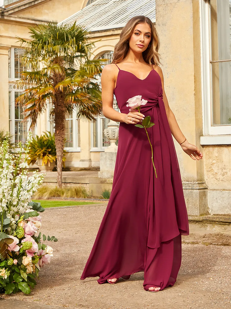 Ruched Wrap Maxi Dress in Wine sold by Chi Chi London product image thumbnail 5