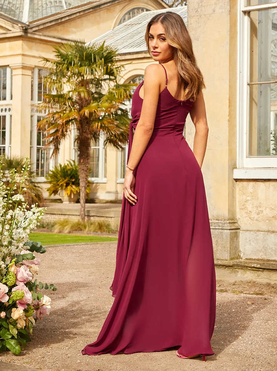 Ruched Wrap Maxi Dress in Wine sold by Chi Chi London product image thumbnail 3
