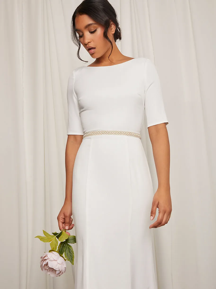 Mid Sleeve Embellished Maxi Wedding Dress in White sold by Chi Chi London product image thumbnail 2