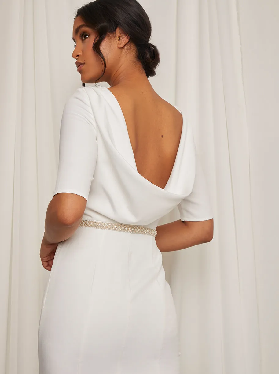 Mid Sleeve Embellished Maxi Wedding Dress in White sold by Chi Chi London product image thumbnail 3