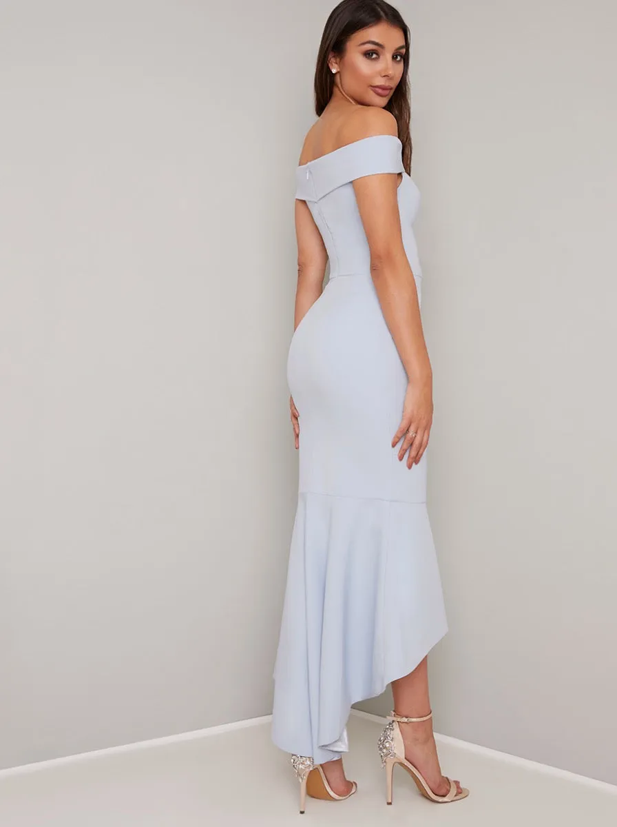 Bardot Fishtail Bodycon Dip Hem Dress in Blue sold by Chi Chi London product image thumbnail 2
