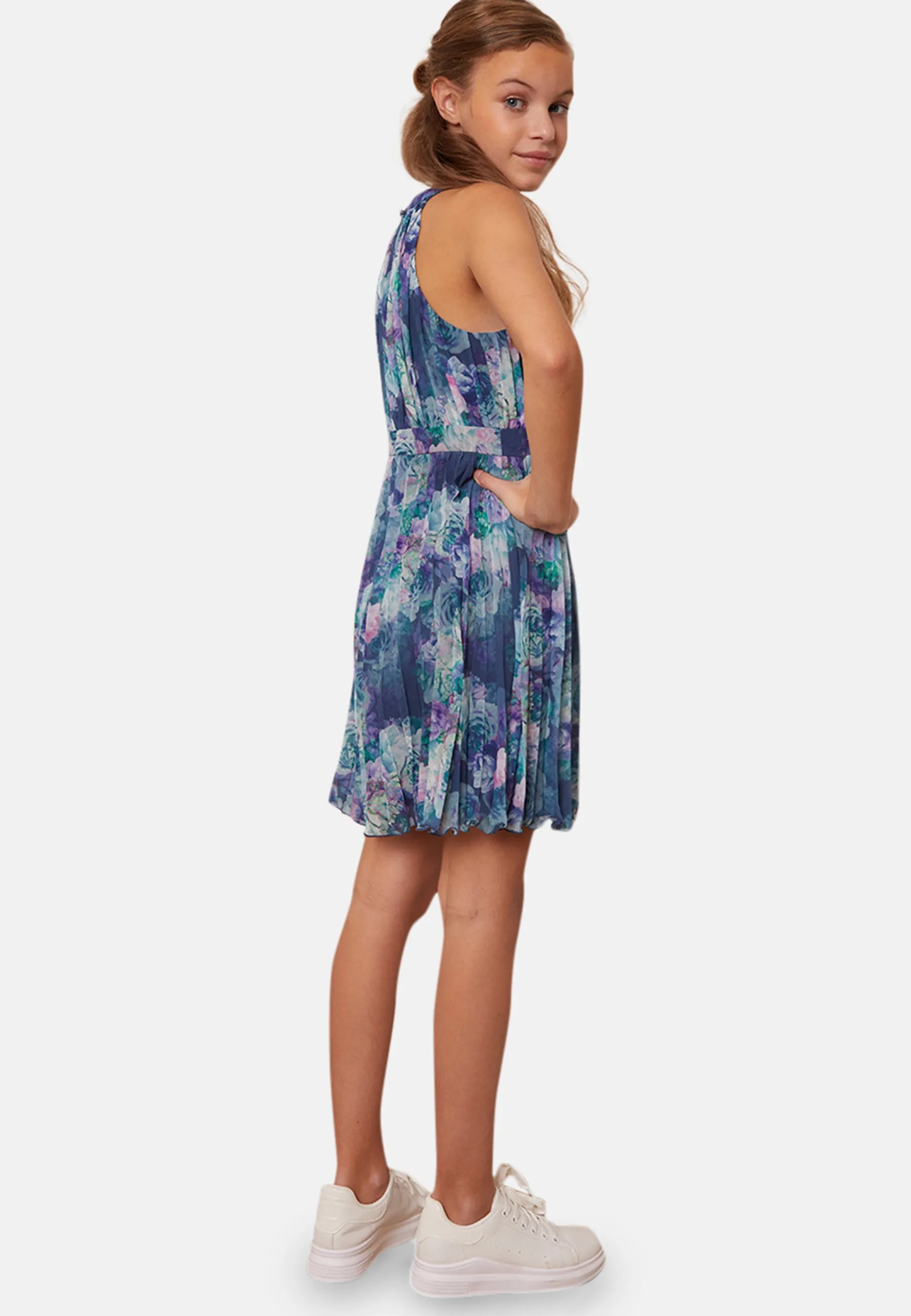 Older Girls Floral Pleated Midi Dress in Navy sold by Chi Chi London product image thumbnail 5