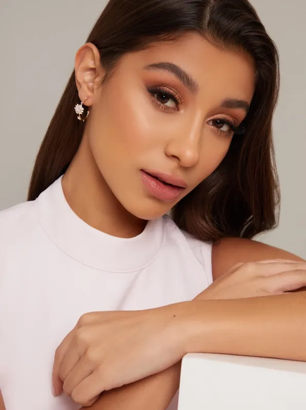 Hoop Floral Earrings in Gold Finish sold by Chi Chi London