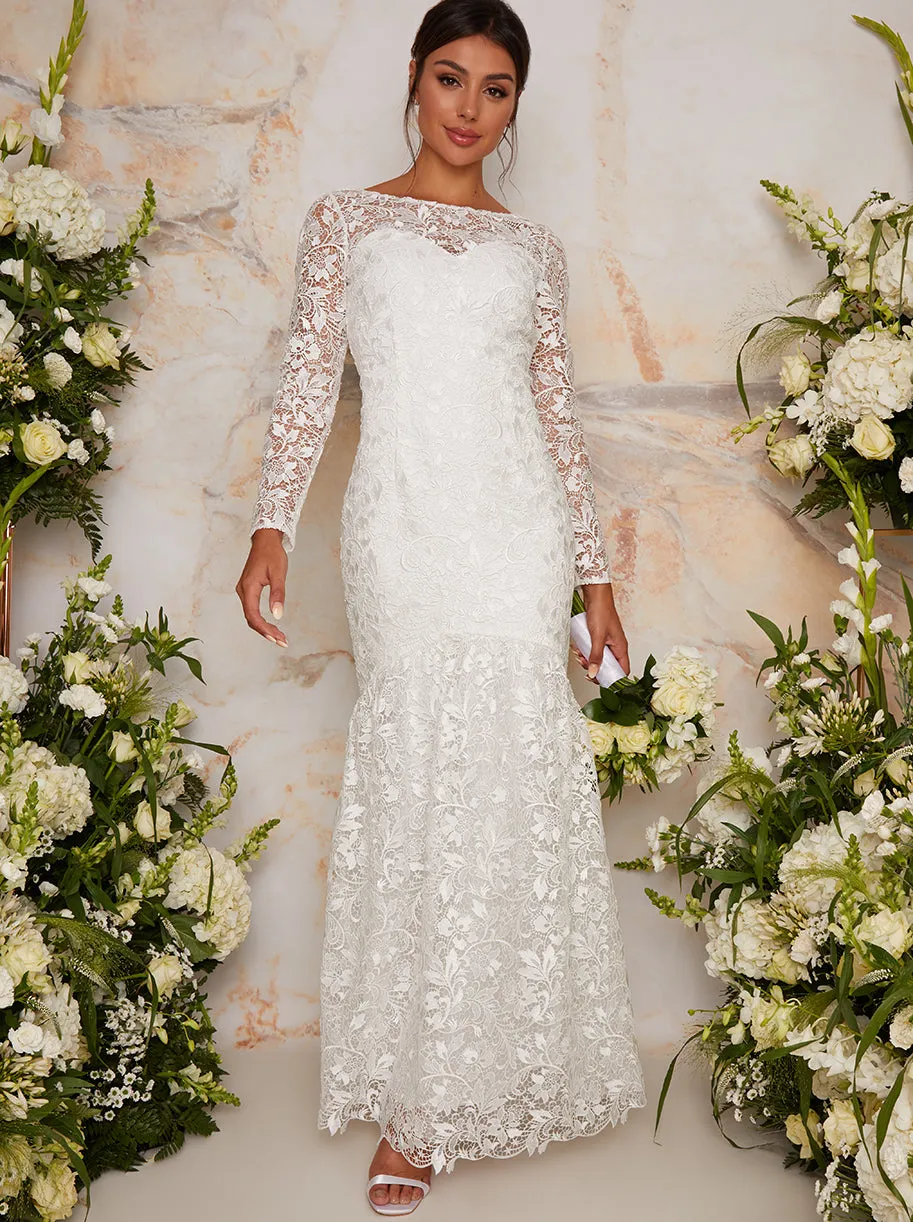 Bridal Long Sleeve Lace Maxi Wedding Dress in White sold by Chi Chi London product image thumbnail 3