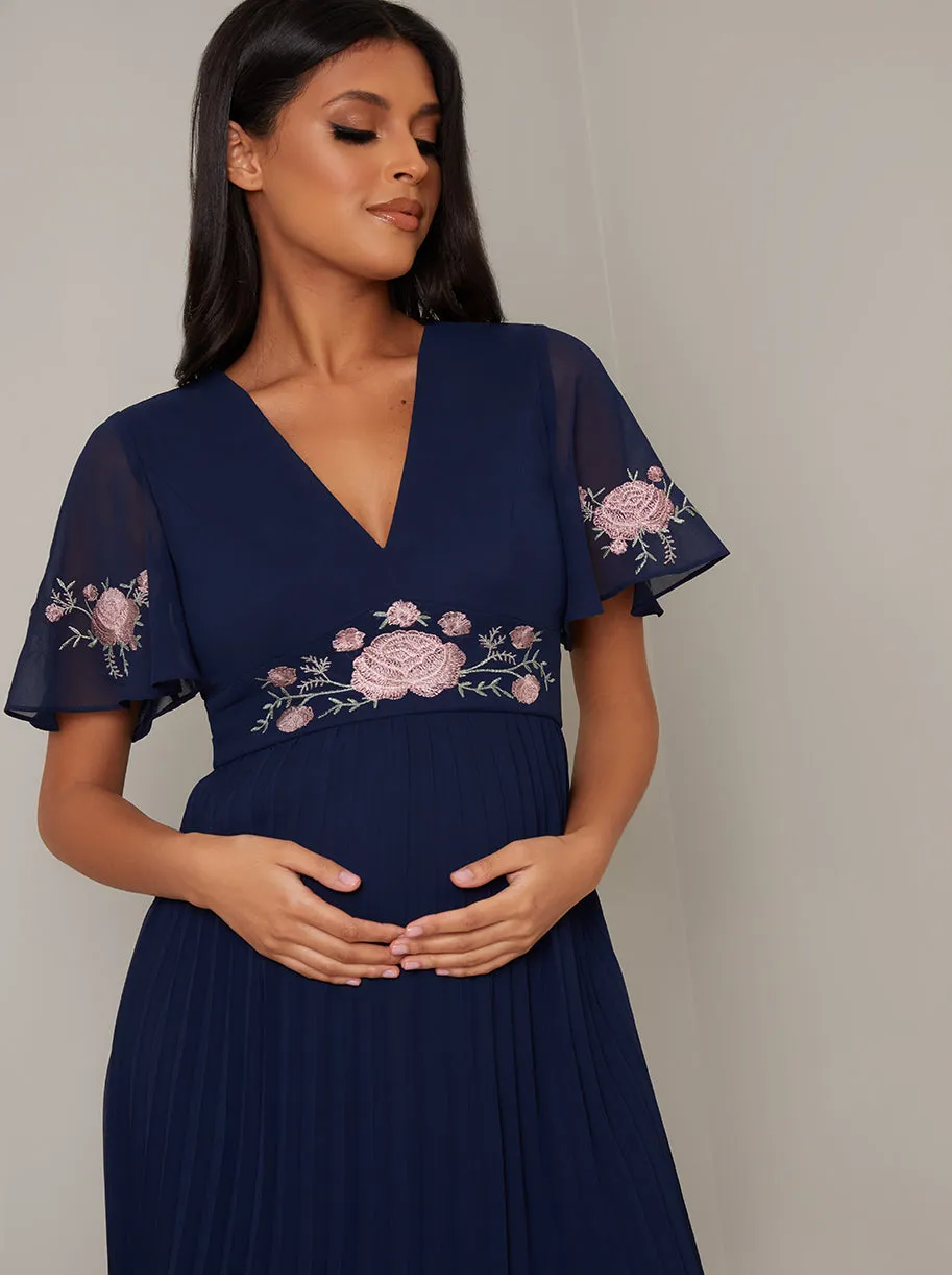 Maternity Dip Hem Lace Chiffon Dress in Blue sold by Chi Chi London product image thumbnail 3