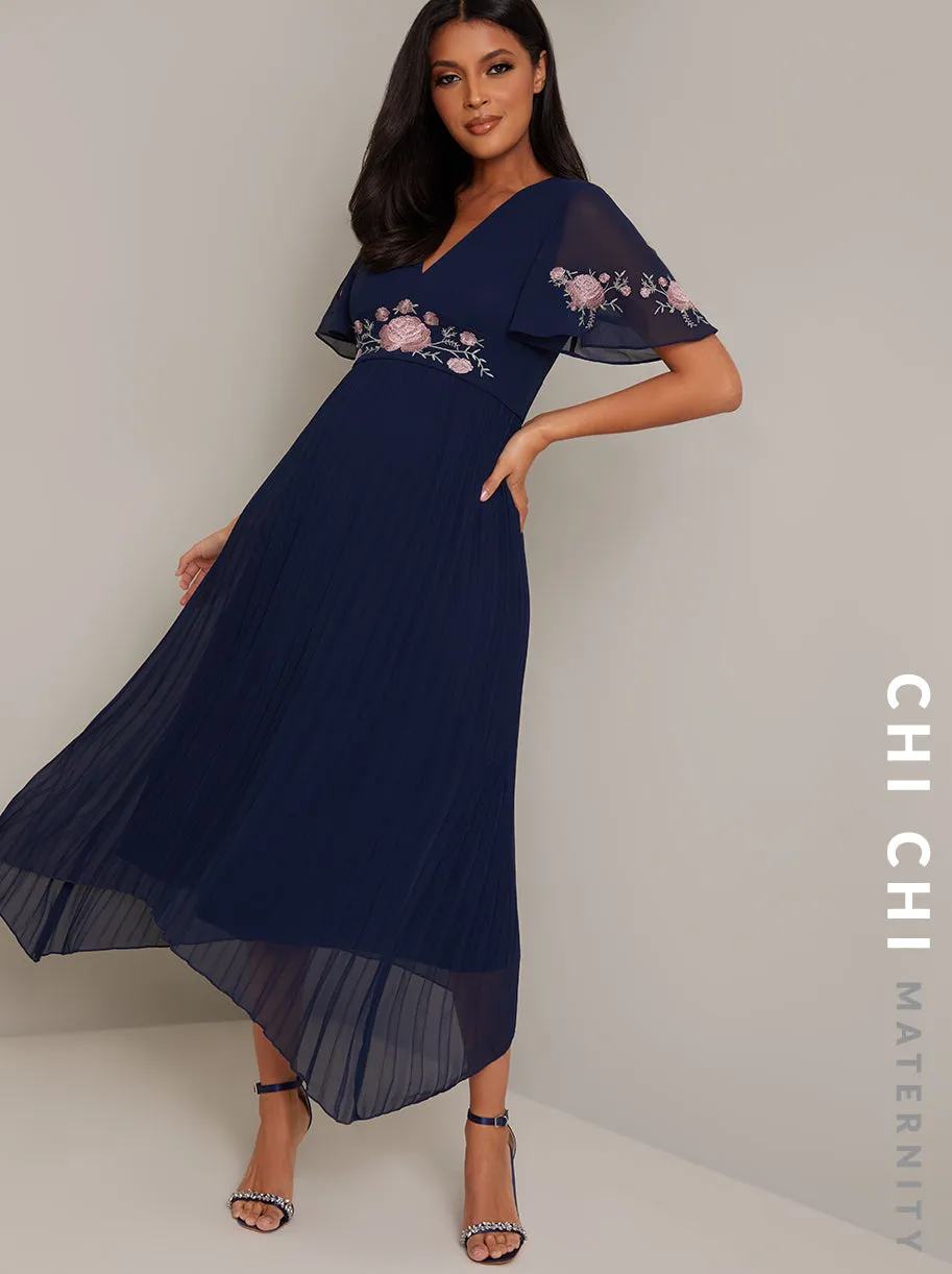 Maternity Dip Hem Lace Chiffon Dress in Blue sold by Chi Chi London product image thumbnail 2