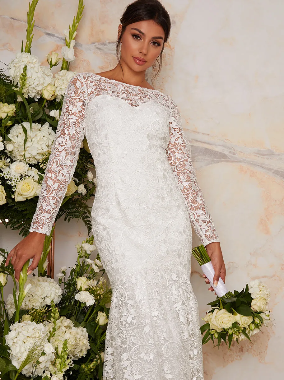 Bridal Long Sleeve Lace Maxi Wedding Dress in White sold by Chi Chi London product image thumbnail 2