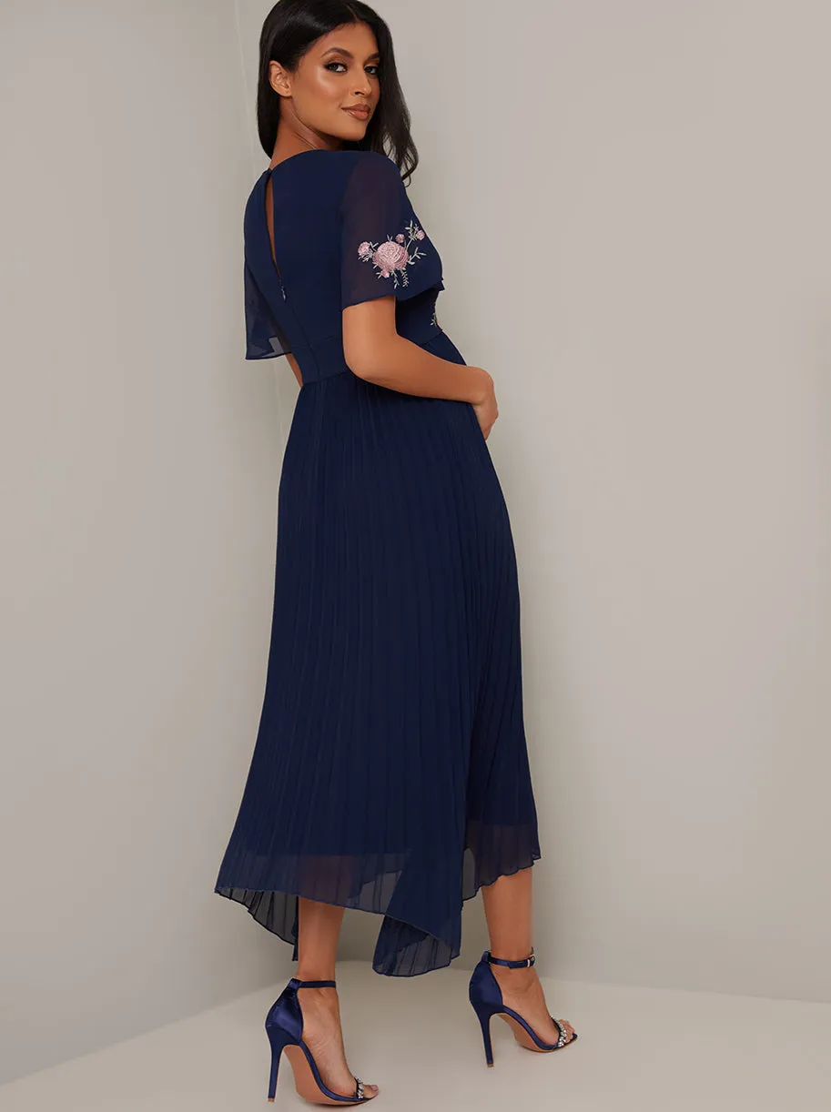 Maternity Dip Hem Lace Chiffon Dress in Blue sold by Chi Chi London product image thumbnail 4