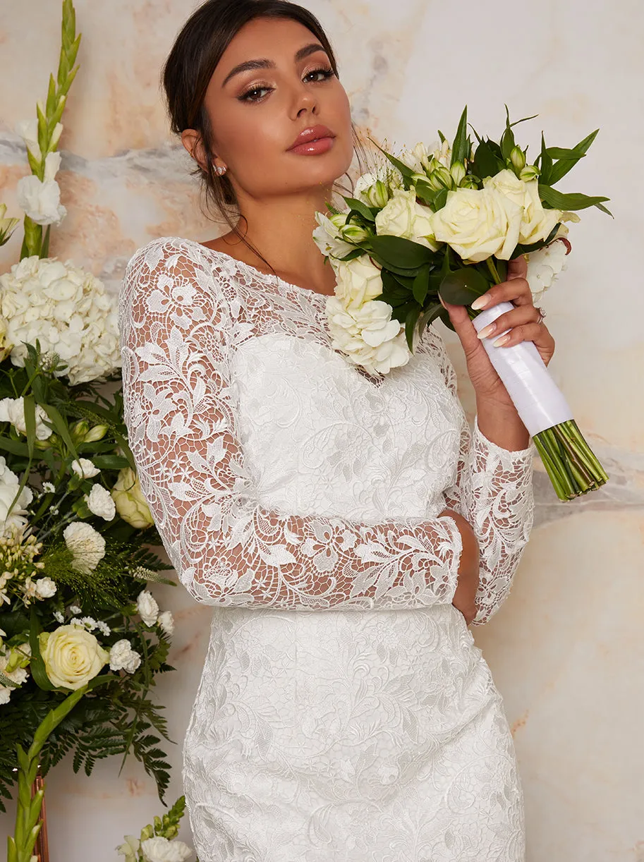 Bridal Long Sleeve Lace Maxi Wedding Dress in White sold by Chi Chi London product image thumbnail 5