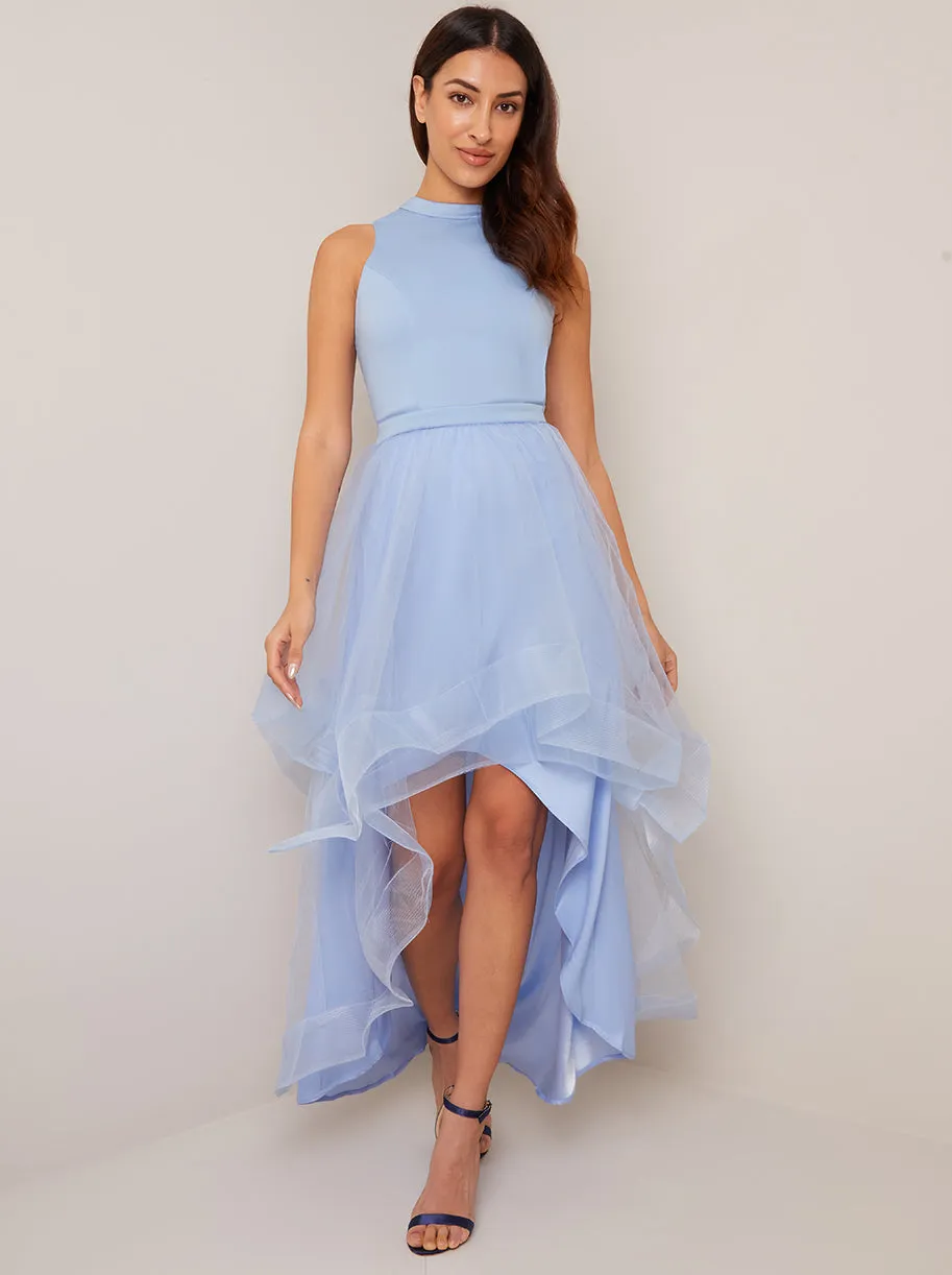High Neck Tulle Dip Hem Dress sold by Chi Chi London