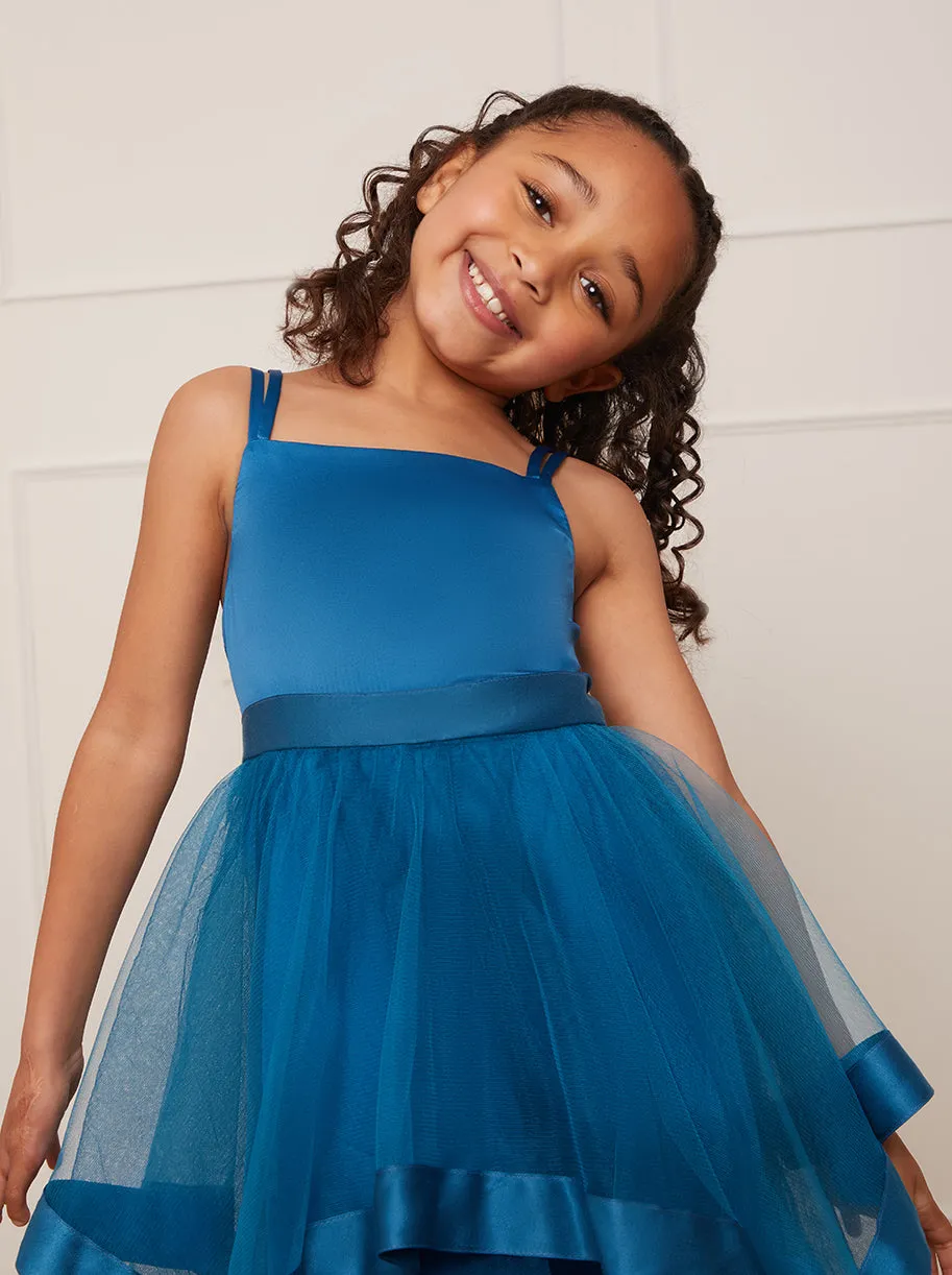 Younger Girls Embellished Tulle Layered Midi Dress in Teal sold by Chi Chi London product image thumbnail 4