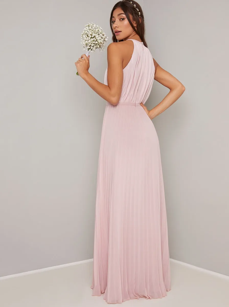 High Neck Pleated Maxi Evening Dress in Brown sold by Chi Chi London product image thumbnail 4