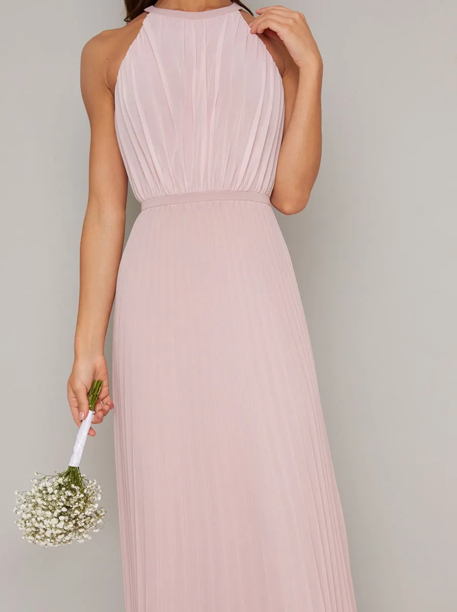 High Neck Pleated Maxi Evening Dress in Brown sold by Chi Chi London product image thumbnail 3