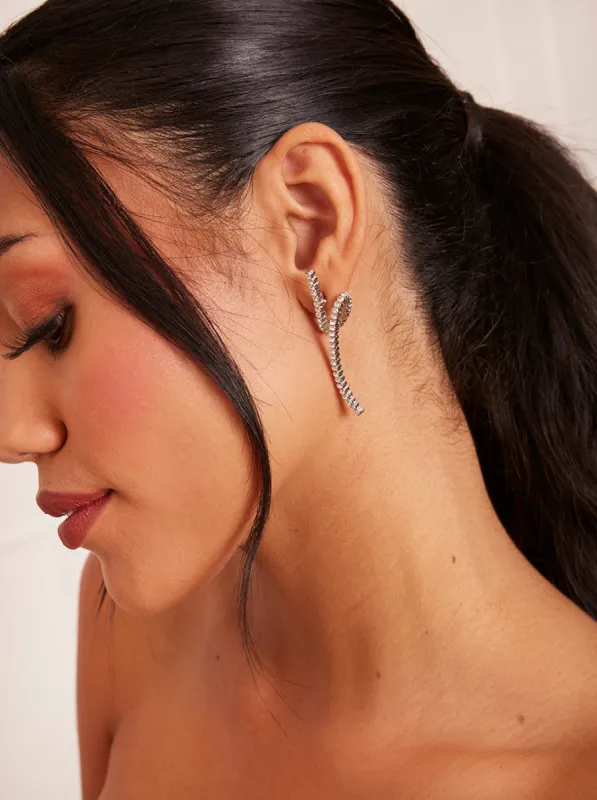 Diamante Swirl Earrings in Silver sold by Chi Chi London