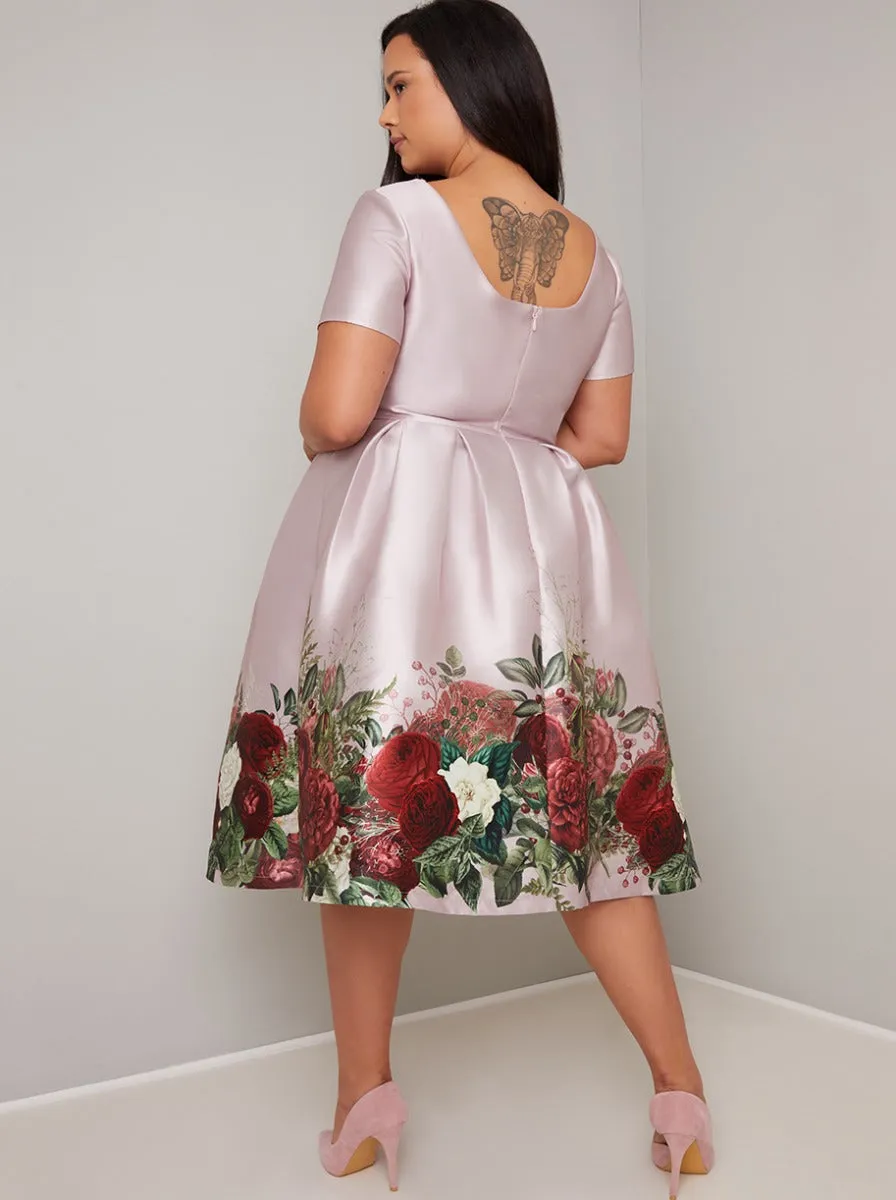 Plus Size Floral Border Midi Dress in Pink sold by Chi Chi London product image thumbnail 4