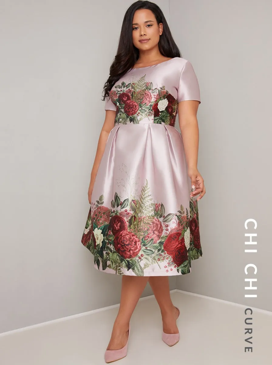 Plus Size Floral Border Midi Dress in Pink sold by Chi Chi London