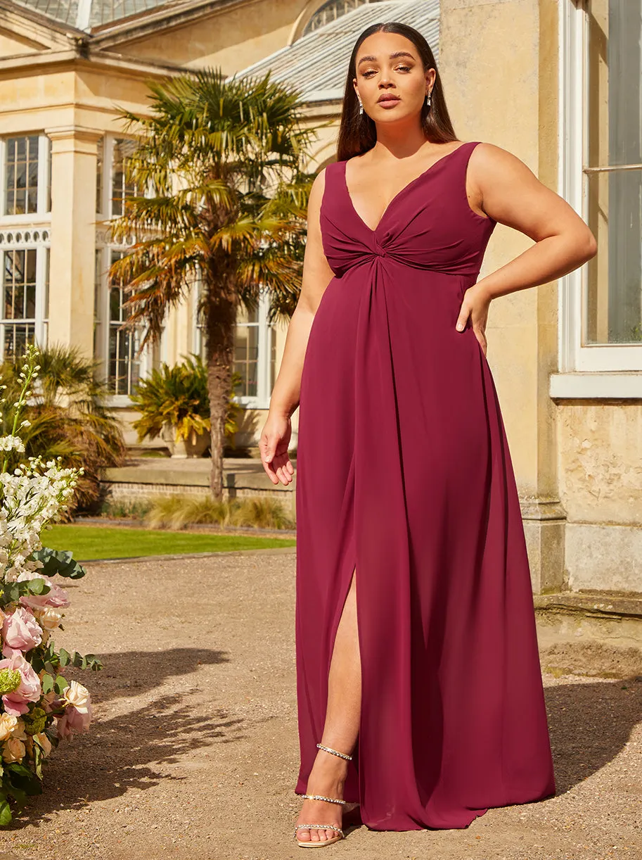 Plus Size Knot Detail Maxi Dress in Wine sold by Chi Chi London product image thumbnail 5