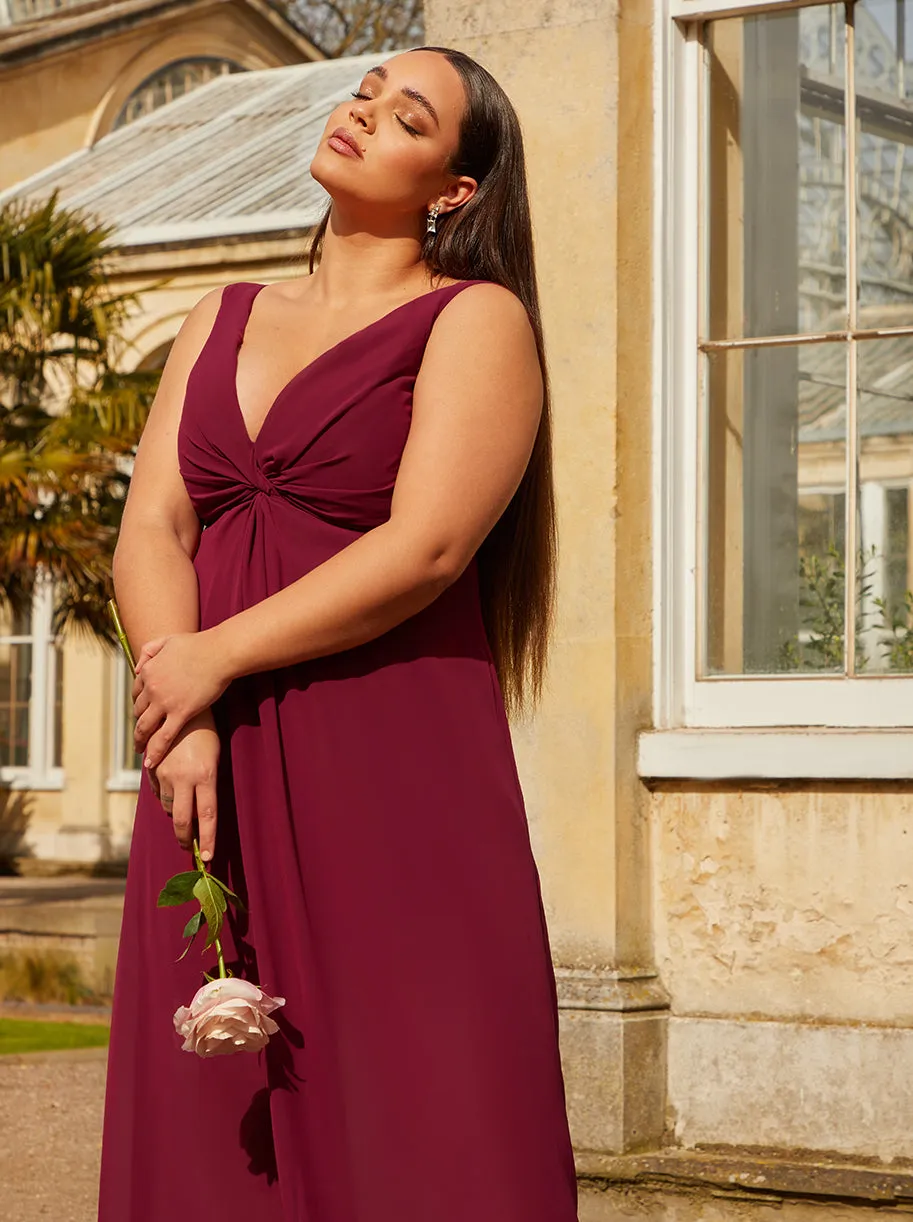 Plus Size Knot Detail Maxi Dress in Wine sold by Chi Chi London product image thumbnail 2