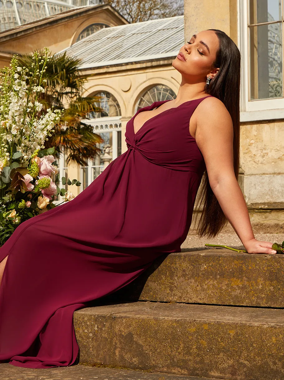 Plus Size Knot Detail Maxi Dress in Wine sold by Chi Chi London product image thumbnail 3