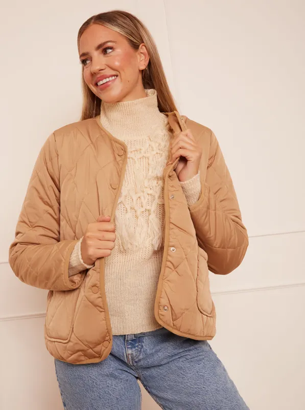 Quilted Short Jacket in Camel sold by Chi Chi London