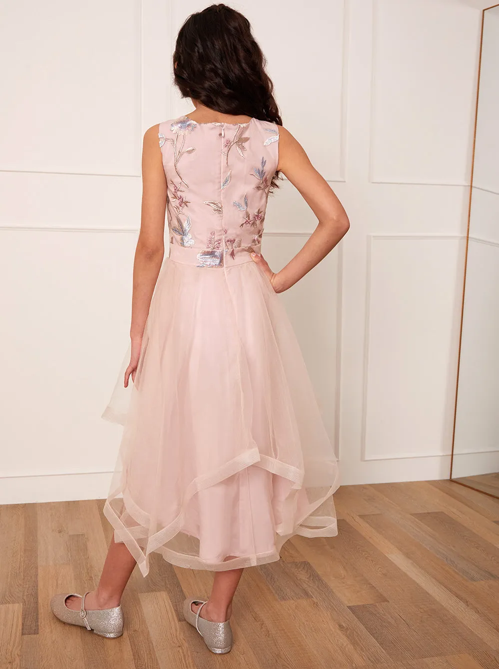 Older Girls Floral Embroidered Midi Dress in Pink sold by Chi Chi London product image thumbnail 5