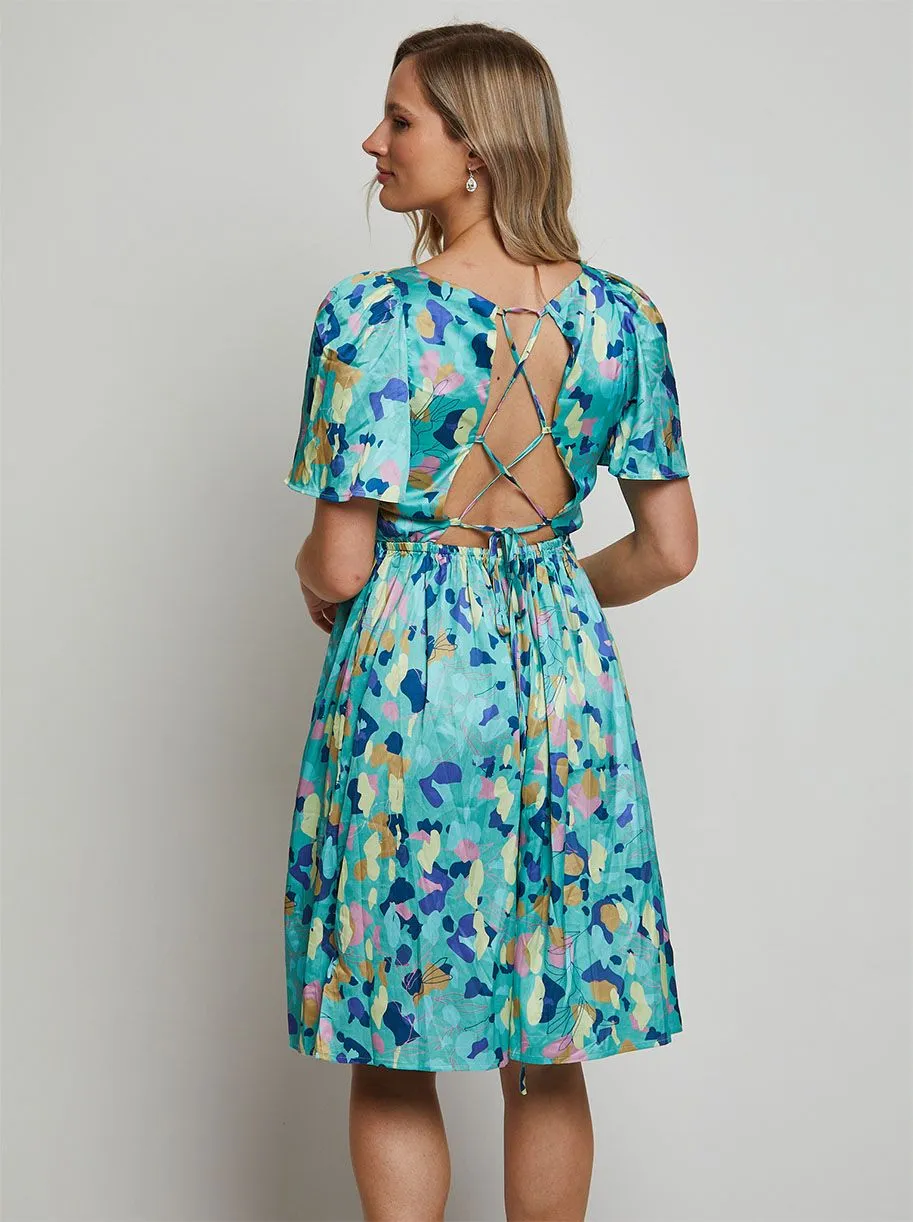 Square Neck Abstract Satin Mini Dress in Green sold by Chi Chi London product image thumbnail 3