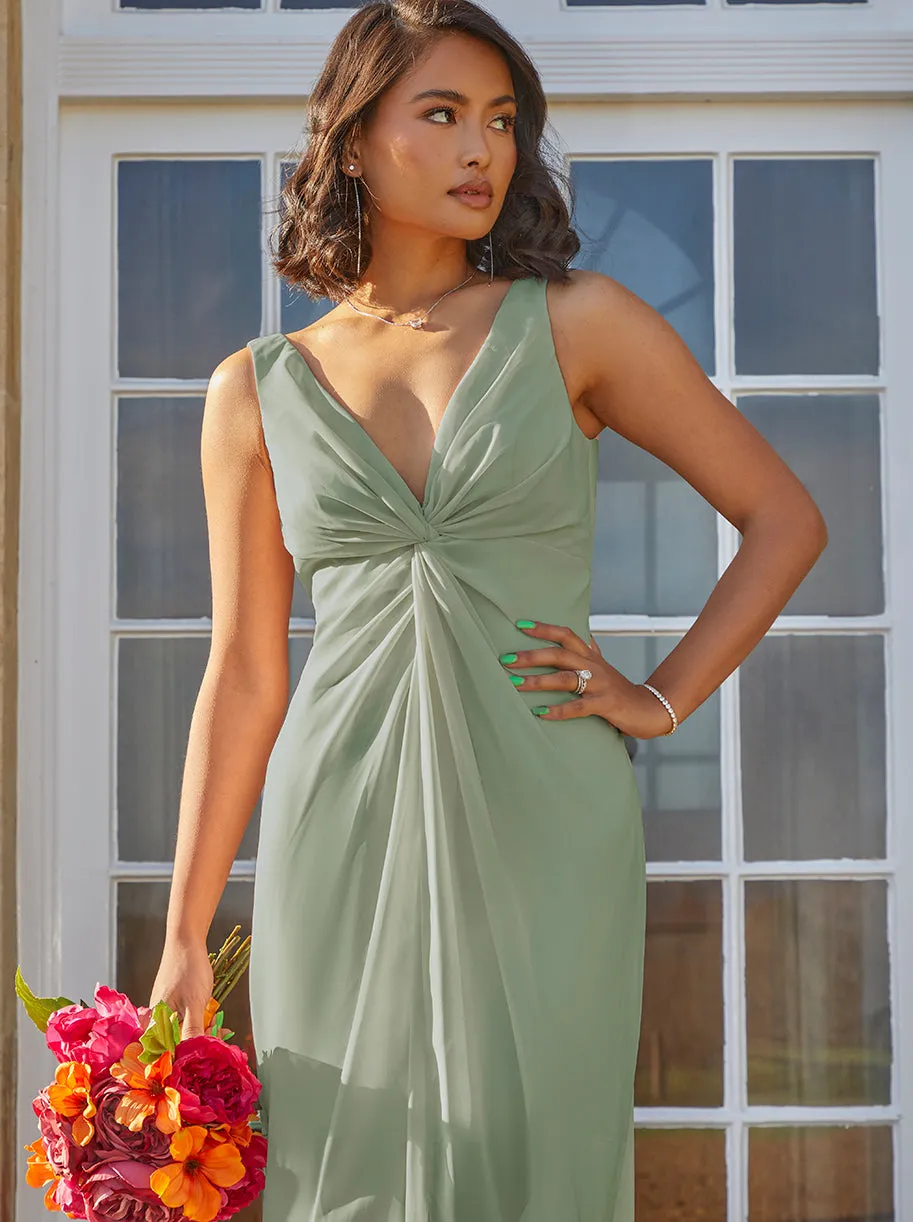 Petite Knot Detail Maxi Dress in Sage sold by Chi Chi London product image thumbnail 2