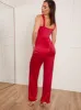 Petite Corset Style Wide Leg Satin Jumpsuit in Pink sold by Chi Chi London