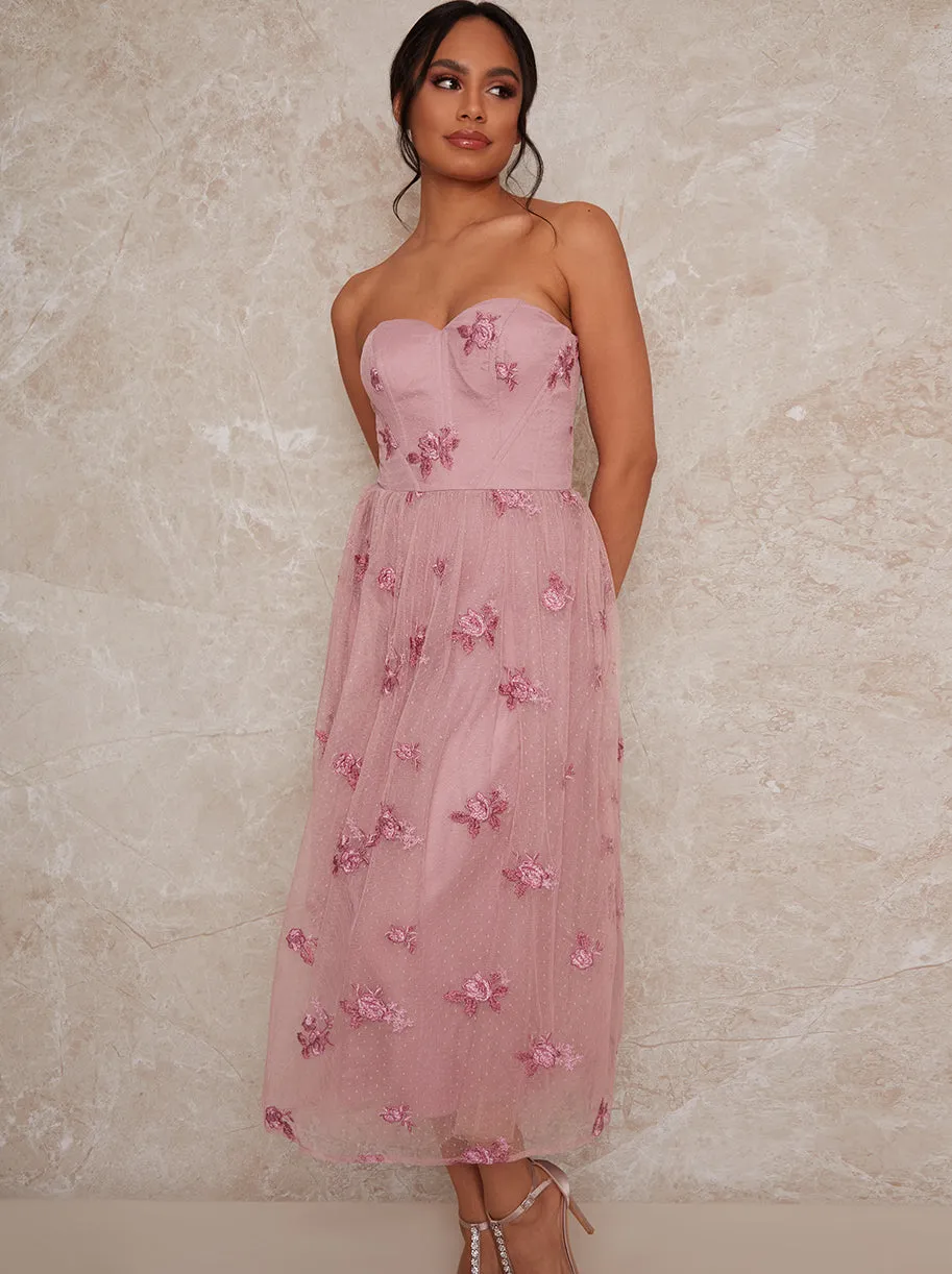 Bandeau Embroidered Midi Dress in Pink sold by Chi Chi London product image thumbnail 2