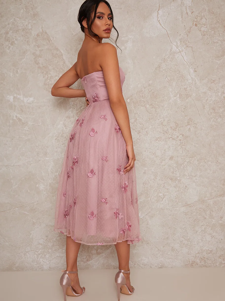 Bandeau Embroidered Midi Dress in Pink sold by Chi Chi London product image thumbnail 4