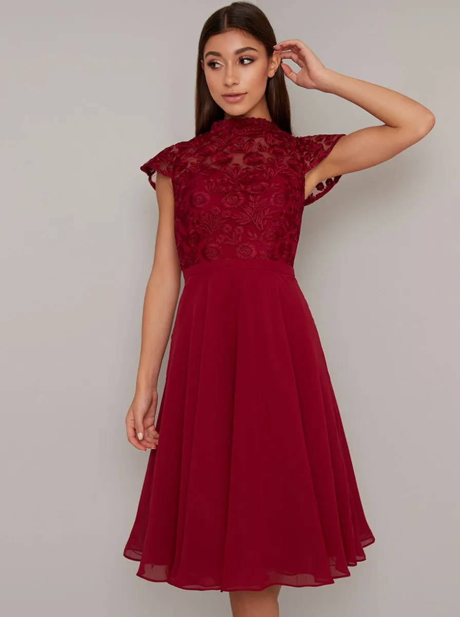 Lace Bodice Cap Sleeved Midi Dress in Red sold by Chi Chi London product image thumbnail 2
