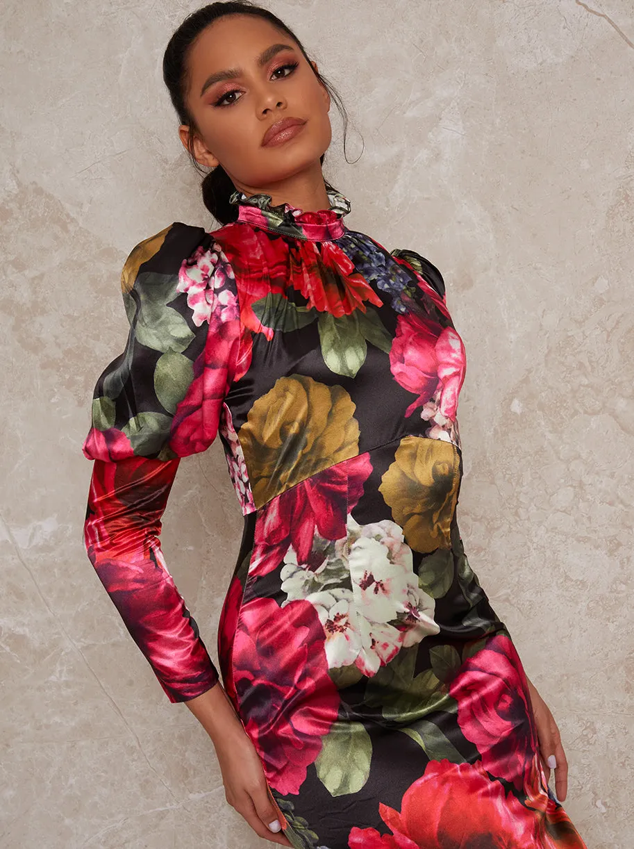 Long Sleeve Floral Puff Shoulder Midi Dress in Multi sold by Chi Chi London product image thumbnail 3