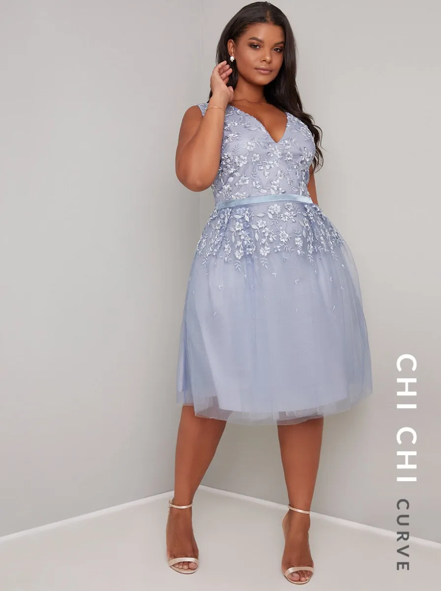 Plus Size V Neck Lace Sheer Midi Dress in Blue sold by Chi Chi London product image thumbnail 2