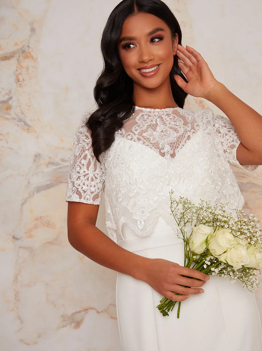 Petite Lace Overlay Bodice Maxi Wedding Dress in White sold by Chi Chi London product image thumbnail 3