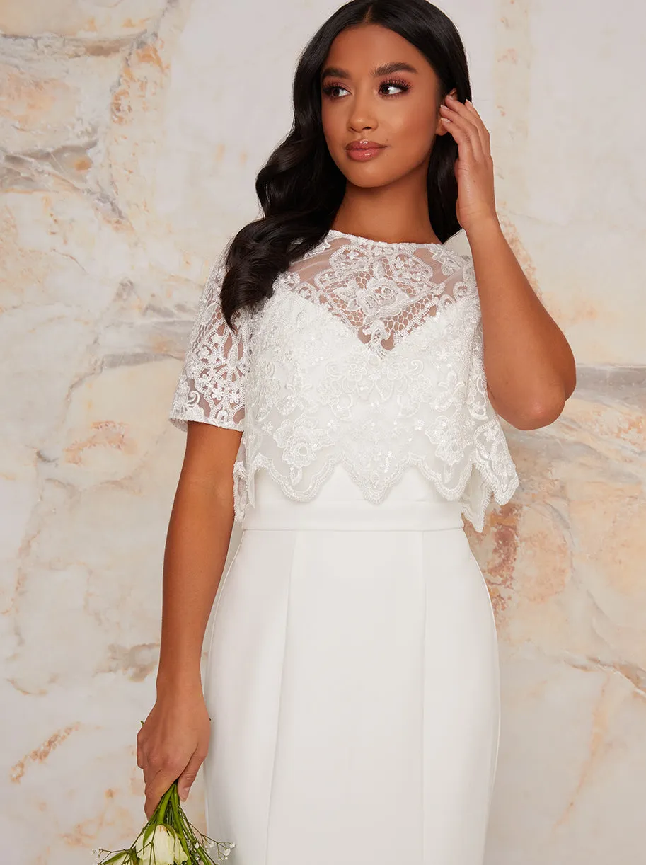 Petite Lace Overlay Bodice Maxi Wedding Dress in White sold by Chi Chi London product image thumbnail 4
