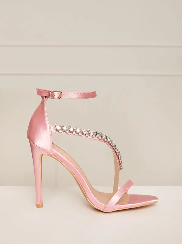 High Heel Diamante Strap Sandals in Pink sold by Chi Chi London