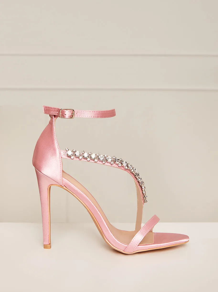 High Heel Diamante Strap Sandals in Pink sold by Chi Chi London