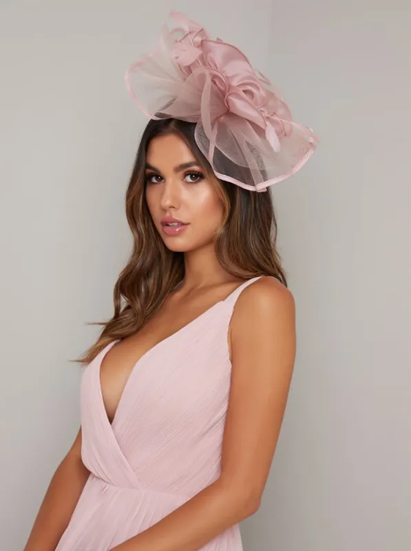 Mesh Flower Detail Fascinator in Pink made by Chi Chi London