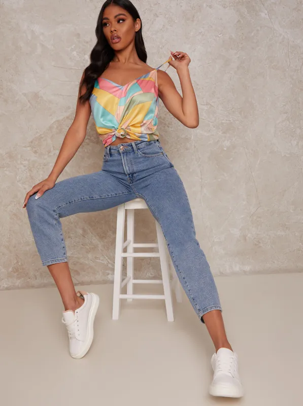 Abstract Print Satin Cami Top in Multi sold by Chi Chi London