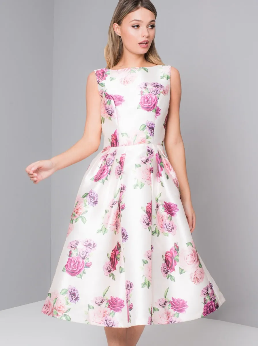 Floral Print Sheen Midi Dress in White sold by Chi Chi London product image thumbnail 3