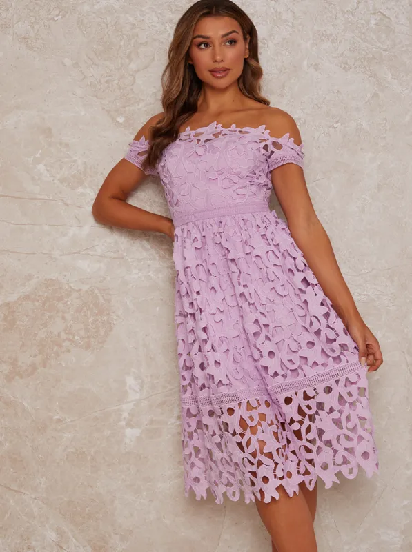 Bardot Premium Lace Midi Dress in Lilac made by Chi Chi London