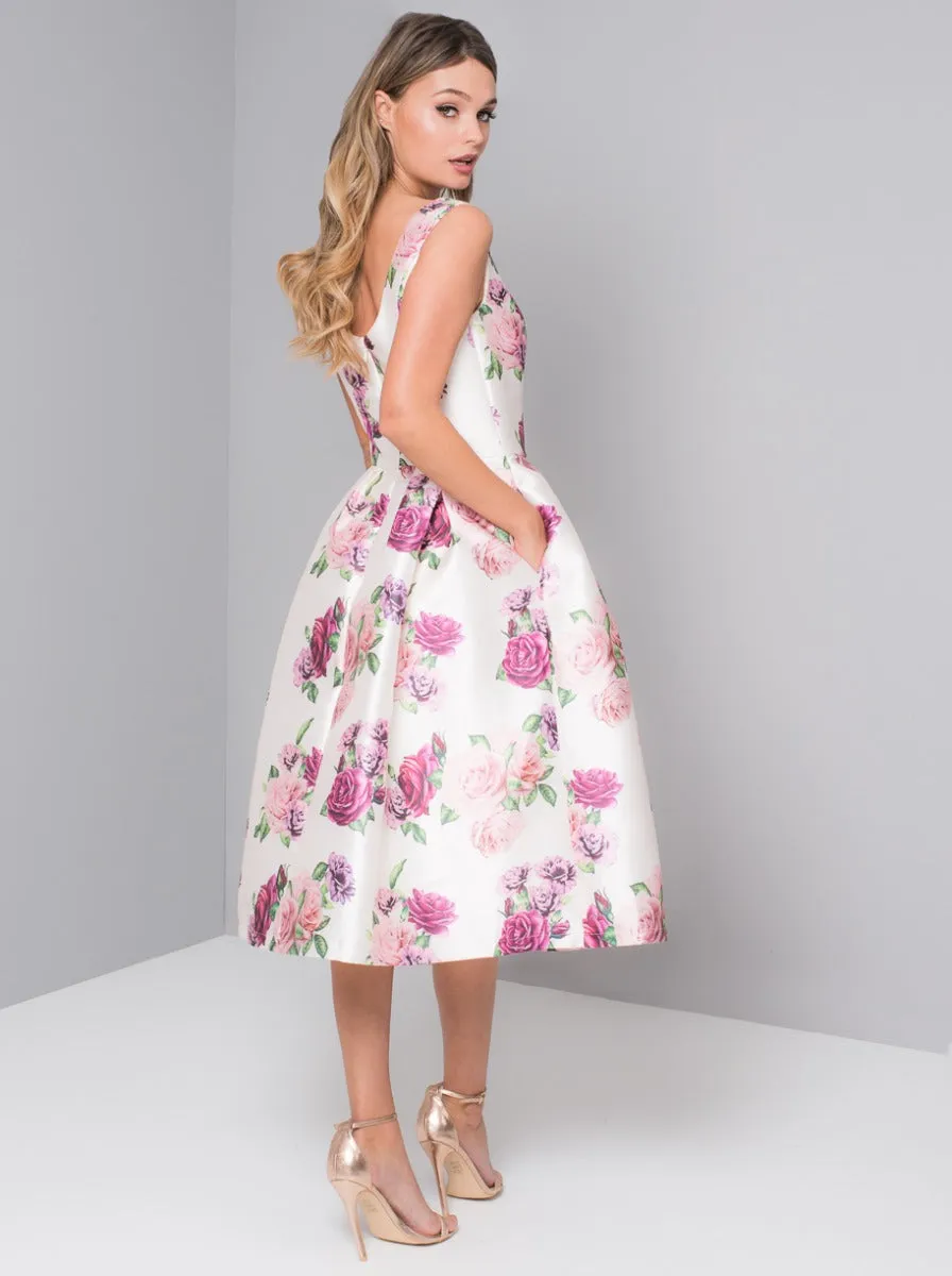 Floral Print Sheen Midi Dress in White sold by Chi Chi London product image thumbnail 4