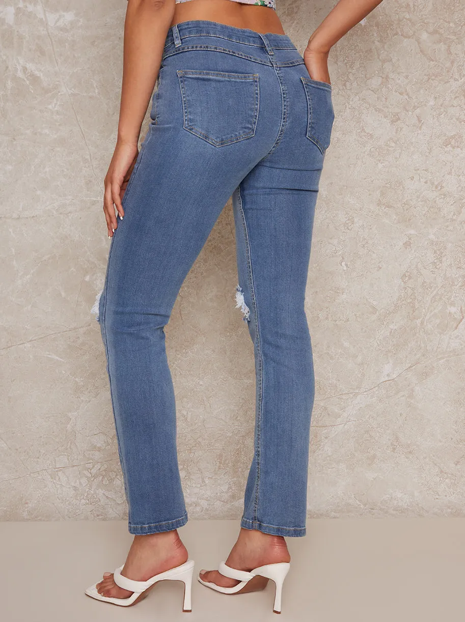 High Waisted Ripped Knee Slim Jeans in Blue sold by Chi Chi London product image thumbnail 4