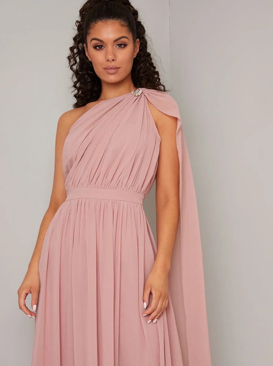 One Shoulder Embellished Maxi Dress in Pink sold by Chi Chi London product image thumbnail 2