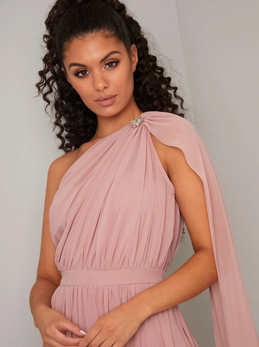 One Shoulder Embellished Maxi Dress in Pink sold by Chi Chi London product image thumbnail 4